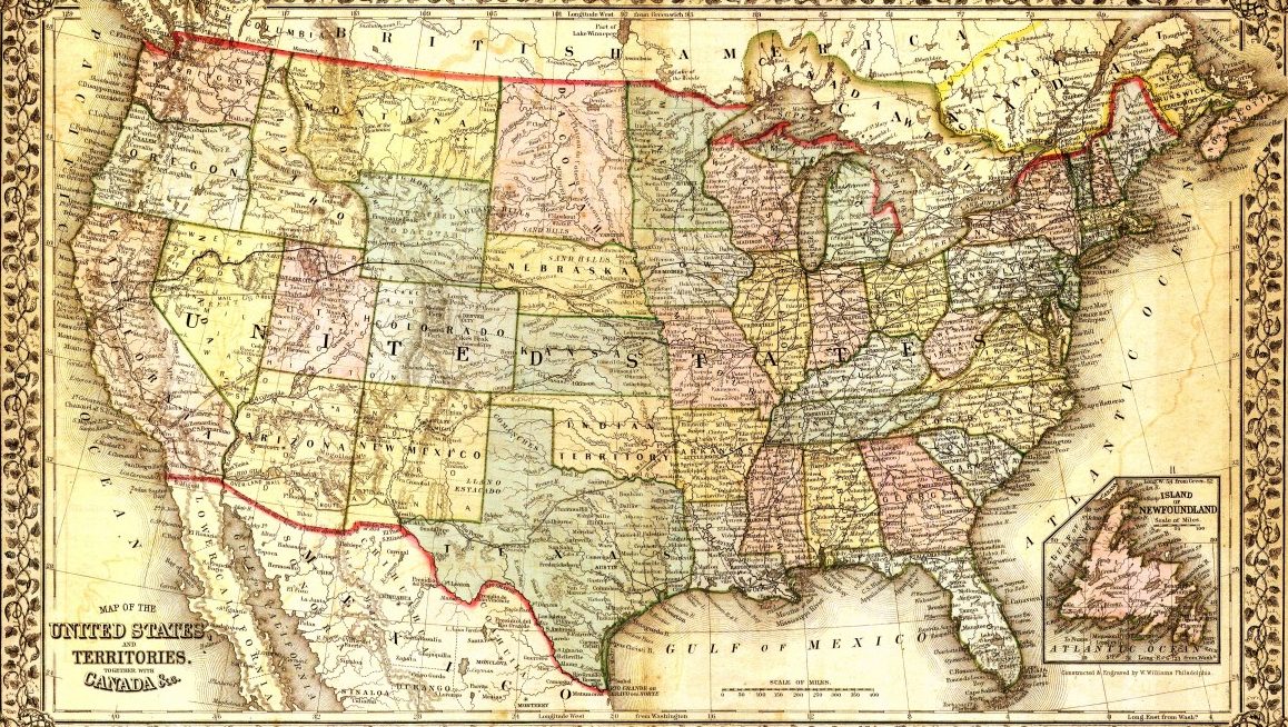 Old antique map of the United States of America